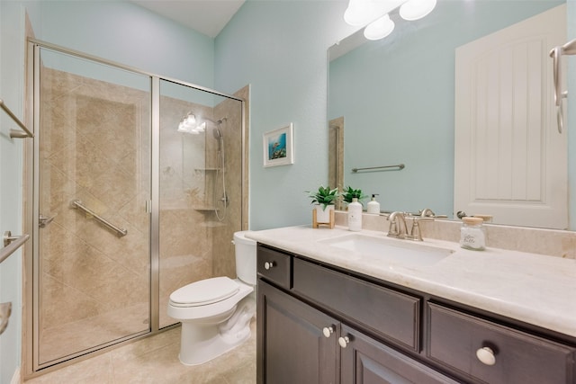 106 Magnolia Ln, Hickory Creek, TX 75065 - full bathroom with vanity, toilet, a shower stall, and tile patterned floors