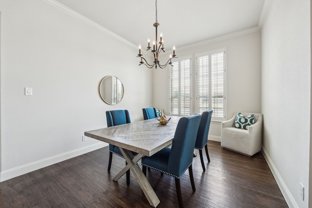5400 Fringetree Dr, Mckinney, TX 75071 - dining space with a chandelier, ornamental molding, baseboards, and dark wood finished floors
