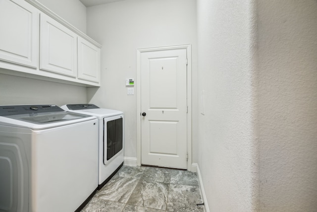 5400 Fringetree Dr, Mckinney, TX 75071 - laundry room with separate washer and dryer, cabinet space, light marble finish flooring, and baseboards