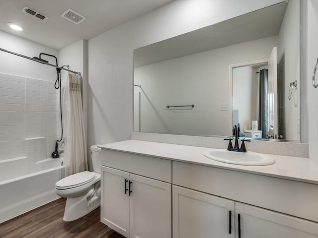 14340 Cloudview Way, Fort Worth, TX 76052 - bathroom with toilet, shower / bath combination with curtain, wood finished floors, and vanity