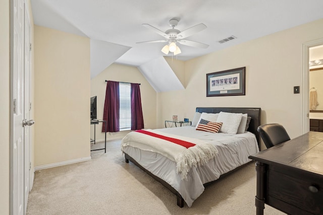2499 Streamside Ct, Frisco, TX 75036 - bedroom featuring carpet floors, ensuite bath, baseboards, ceiling fan, and lofted ceiling