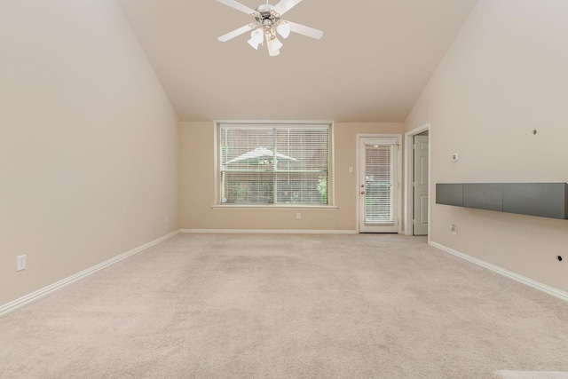 3644 Vienna St, Irving, TX 75038 - spare room featuring lofted ceiling, light carpet, a ceiling fan, and baseboards