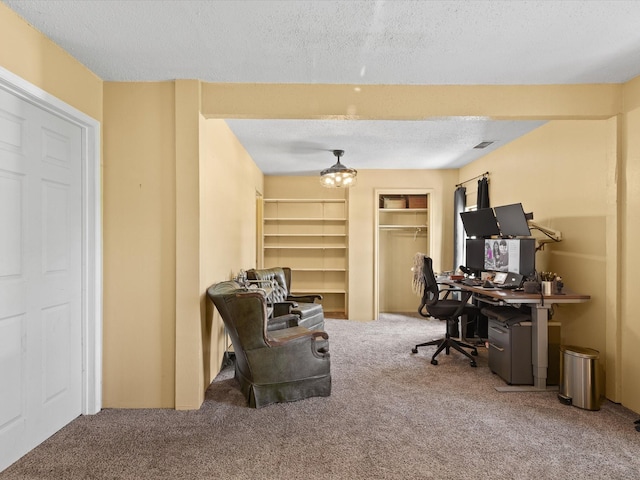 138 Selma Rd, Bowie, TX 76230 - office featuring carpet, a textured ceiling, and built in features