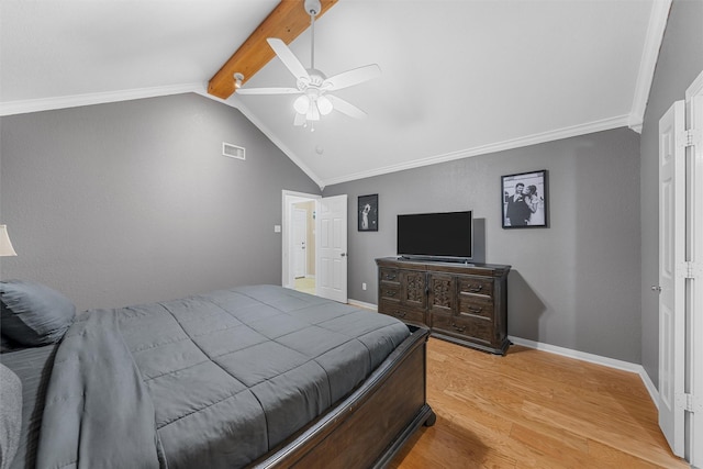 10612 Calaveras Dr, Waco, TX 76708 - bedroom featuring light wood-style floors, a ceiling fan, baseboards, and ornamental molding