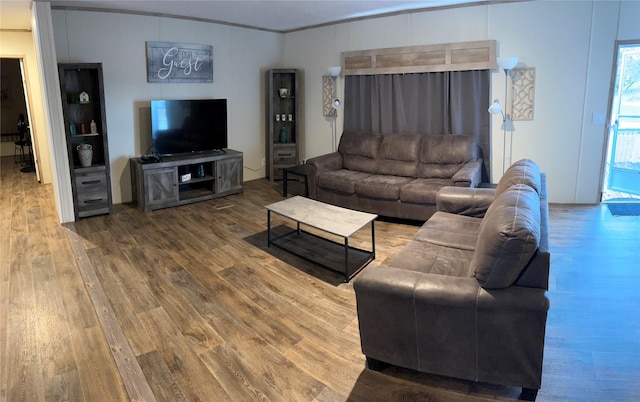 204 N Marion St, Richland Springs, TX 76871 - living area featuring wood finished floors and ornamental molding