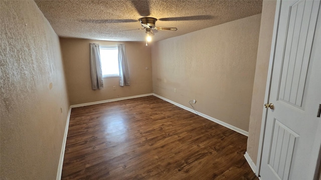 897 Sunset Dr, Abilene, TX 79605 - unfurnished room with dark wood-style floors, ceiling fan, a textured ceiling, and a textured wall