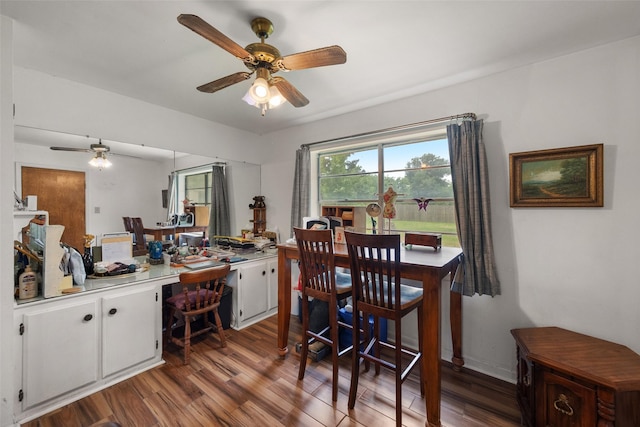201 Sunset Dr, Fairfield, TX 75840 - dining area featuring ceiling fan, a desk, and wood finished floors