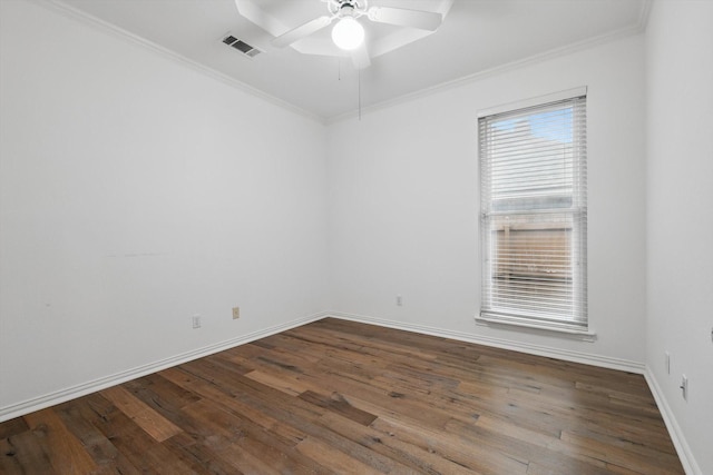 2413 Oak Brook Dr, Bedford, TX 76021 - spare room featuring dark wood finished floors, ceiling fan, crown molding, and baseboards