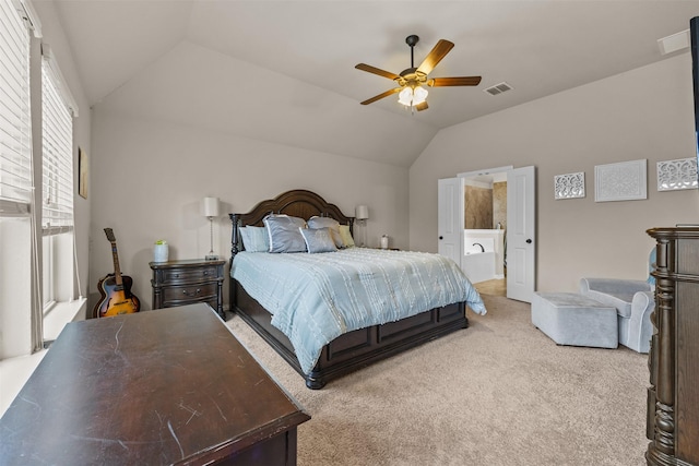 2725 Buffalo Run, Burleson, TX 76028 - bedroom featuring vaulted ceiling, light colored carpet, and a ceiling fan
