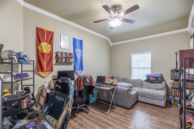 1001 Cabernet Dr, Abilene, TX 79601 - office space with wood finished floors, crown molding, and a ceiling fan