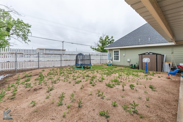 1001 Cabernet Dr, Abilene, TX 79601 - fenced backyard with a trampoline, a shed, and an outdoor structure