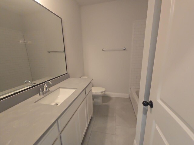 full bath featuring tile patterned floors, vanity, toilet, a shower, and a bath