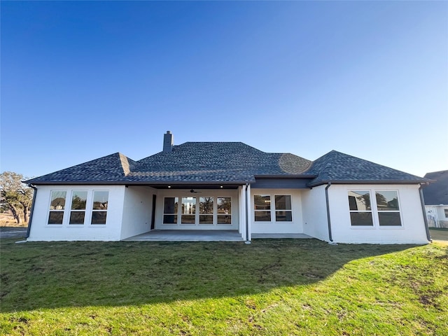 823 Wind River Pass, Azle, TX 76020 - rear view of house with a patio, a yard, a chimney, and stucco siding