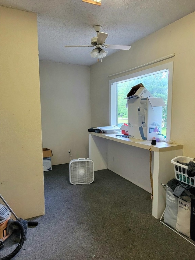 1208 W Broadway, Clarksville, TX 75426 - office area featuring ceiling fan, carpet floors, and a textured ceiling
