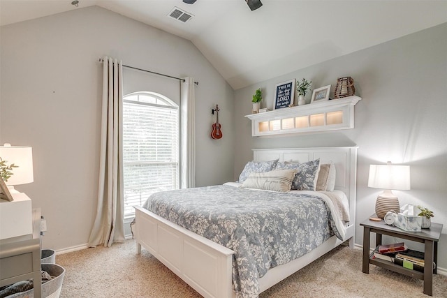 558 Ascot Way, Azle, TX 76020 - bedroom featuring light colored carpet, lofted ceiling, baseboards, and a ceiling fan