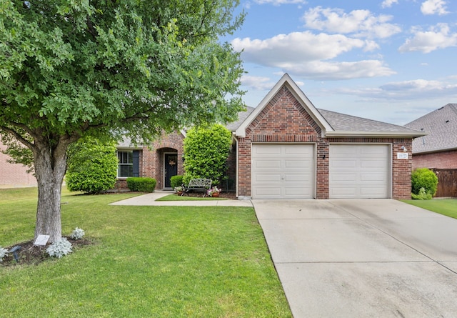 2377 Sunshine Dr, Little Elm, TX 75068 - view of front facade featuring brick siding, concrete driveway, a front lawn, and a garage