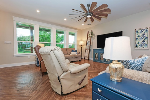 5050 Helton Rd, Justin, TX 76247 - living room with baseboards, a ceiling fan, and recessed lighting