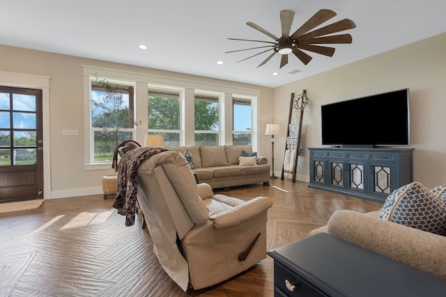 5050 Helton Rd, Justin, TX 76247 - living area featuring ceiling fan and recessed lighting