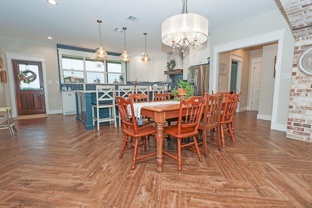 5050 Helton Rd, Justin, TX 76247 - dining area featuring a chandelier, baseboards, and recessed lighting