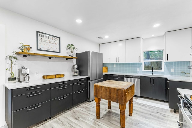 909 N 30th St, Waco, TX 76707 - kitchen featuring appliances with stainless steel finishes, a sink, white cabinets, light countertops, and recessed lighting