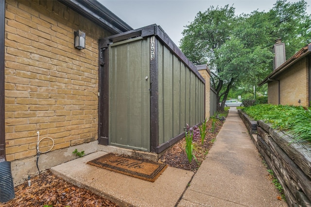 view of home's exterior featuring brick siding