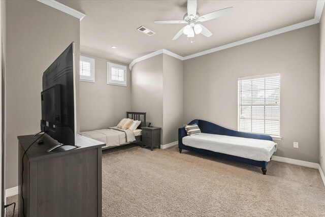 7208 Majestic Mnr, Colleyville, TX 76034 - bedroom with carpet, crown molding, baseboards, and ceiling fan
