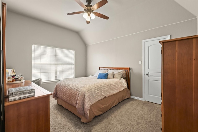 7208 Majestic Mnr, Colleyville, TX 76034 - bedroom with light colored carpet, lofted ceiling, baseboards, and a ceiling fan