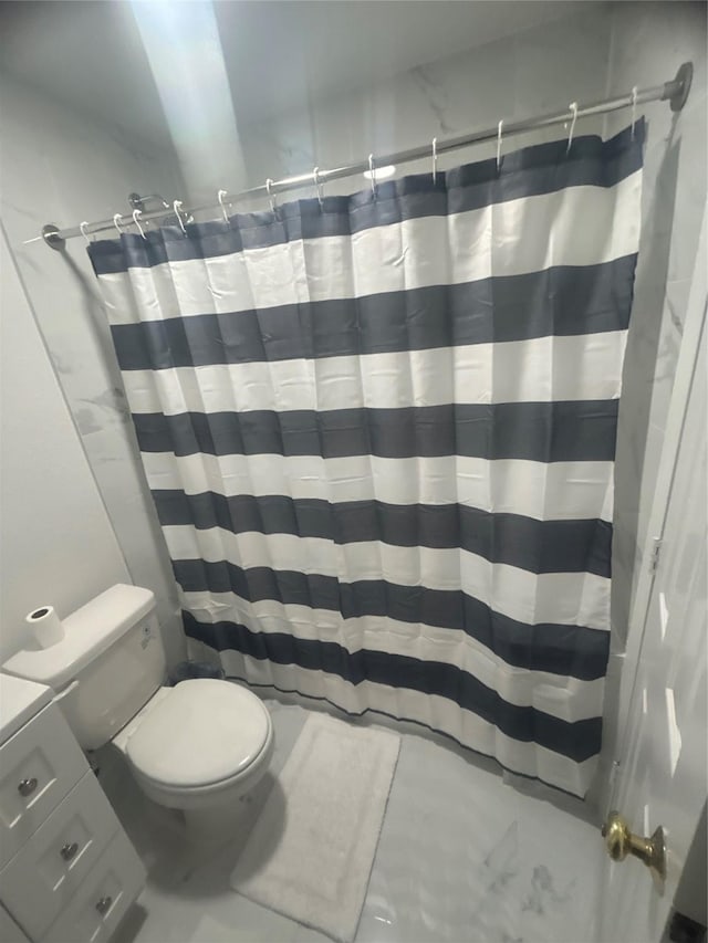 1220 Westmoreland Dr, Mckinney, TX 75069 - bathroom with toilet, vanity, and curtained shower