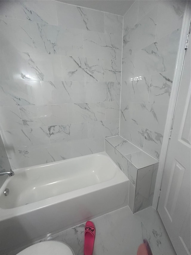 1220 Westmoreland Dr, Mckinney, TX 75069 - bathroom featuring shower / bath combination, toilet, and marble finish flooring