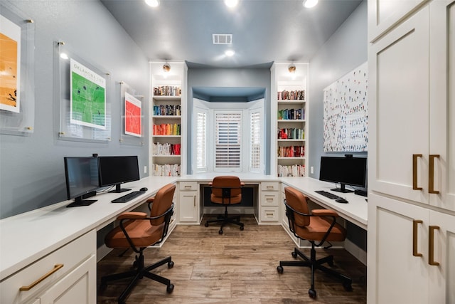 2218 Somercrest Pl, Midlothian, TX 76065 - office featuring built in study area, light wood-style flooring, and recessed lighting
