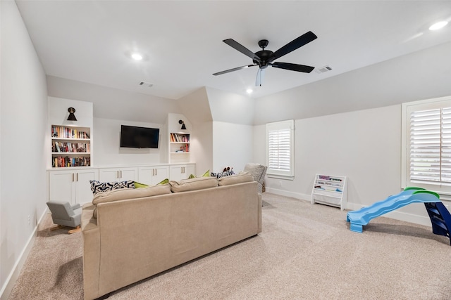 2218 Somercrest Pl, Midlothian, TX 76065 - living area featuring carpet flooring, baseboards, a ceiling fan, and recessed lighting