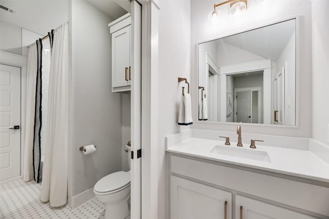 2218 Somercrest Pl, Midlothian, TX 76065 - full bathroom with tile patterned floors, vanity, toilet, and a shower with shower curtain