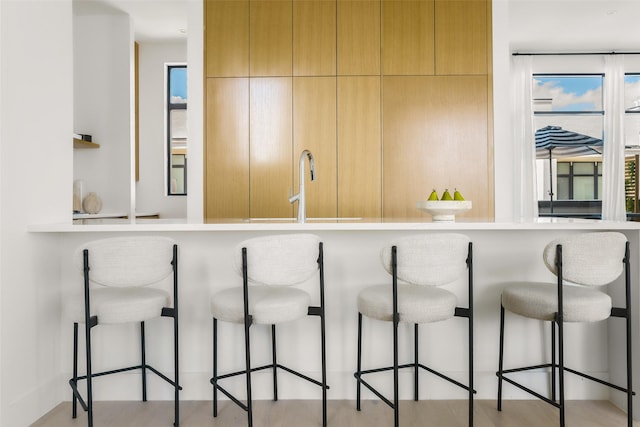610 N Oak Cliff Blvd Unit 205, Dallas, TX 75208 - kitchen with a kitchen bar, a sink, and plenty of natural light