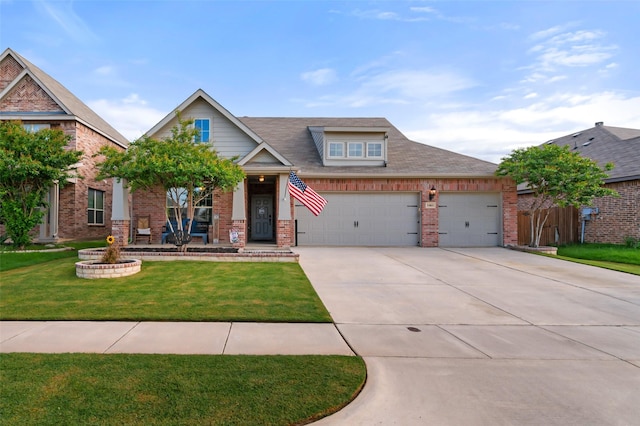 1461 Lakeview Dr, Pelican Bay, TX 76020 - craftsman-style home with brick siding, concrete driveway, a front yard, a porch, and an attached garage