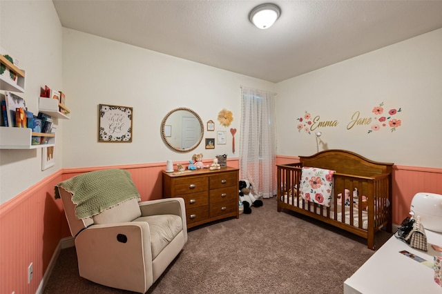 1461 Lakeview Dr, Pelican Bay, TX 76020 - carpeted bedroom with wainscoting, a nursery area, and wood walls