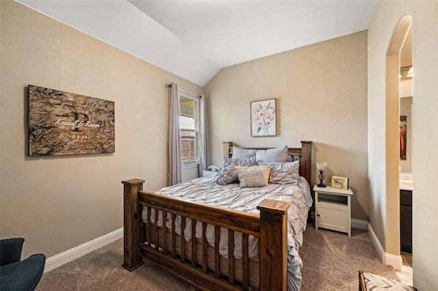 1461 Lakeview Dr, Pelican Bay, TX 76020 - bedroom featuring carpet, arched walkways, lofted ceiling, and baseboards