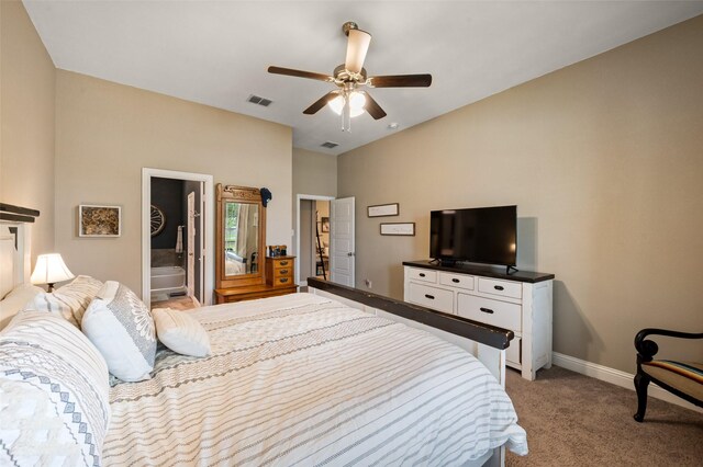 1461 Lakeview Dr, Pelican Bay, TX 76020 - carpeted bedroom with baseboards, vaulted ceiling, and a ceiling fan
