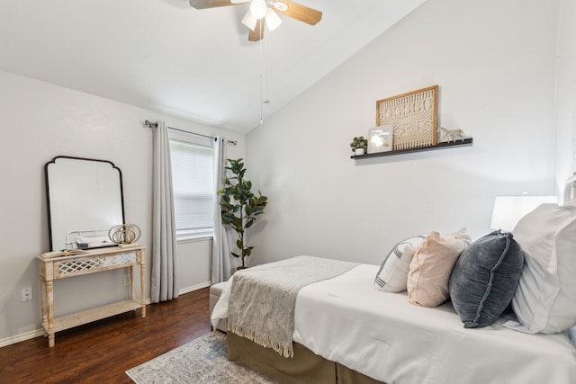 7116 Independence Dr, The Colony, TX 75056 - bedroom with vaulted ceiling, wood finished floors, baseboards, and ceiling fan