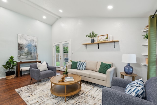 7116 Independence Dr, The Colony, TX 75056 - living area featuring wood finished floors, recessed lighting, french doors, and high vaulted ceiling