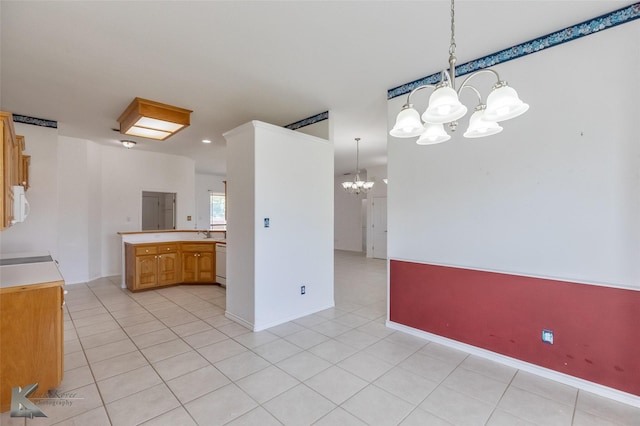 7118 Sable Cir, Abilene, TX 79606 - unfurnished dining area with a chandelier, light tile patterned floors, and baseboards