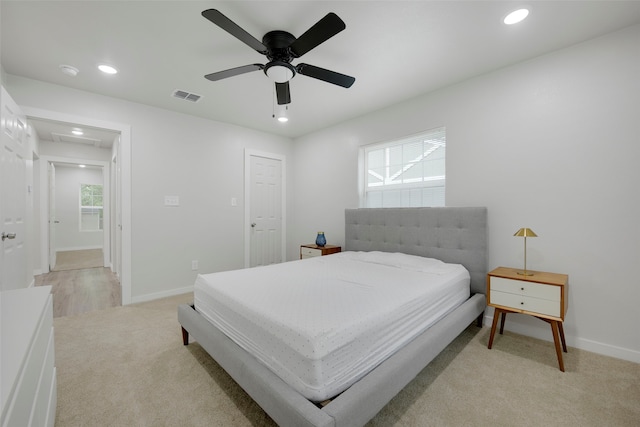 3030 Utah Ave, Dallas, TX 75216 - bedroom with recessed lighting, light carpet, attic access, ceiling fan, and baseboards