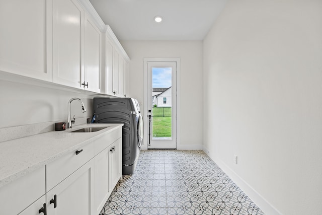 1914 Mann Pkwy, Celina, TX 75009 - laundry area with cabinet space, baseboards, recessed lighting, and light floors