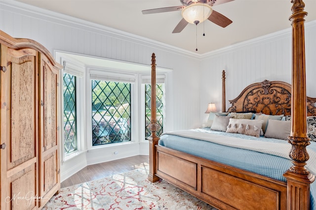 6030 Arden St, Shreveport, LA 71106 - bedroom with light wood-type flooring, ornamental molding, a ceiling fan, and baseboards
