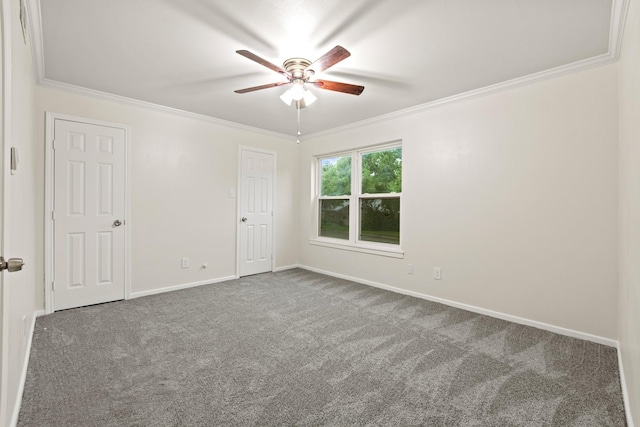 2909 Conejos Dr, Fort Worth, TX 76116 - unfurnished bedroom with crown molding, carpet, baseboards, and a ceiling fan