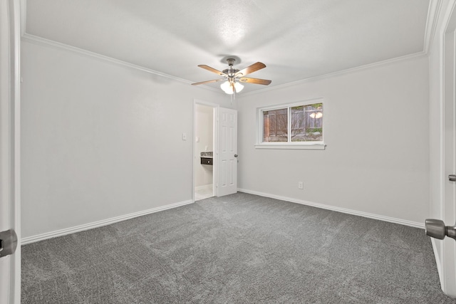 2909 Conejos Dr, Fort Worth, TX 76116 - empty room featuring carpet floors, ceiling fan, ornamental molding, and baseboards