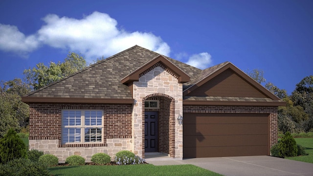 160 Trinity St, Grandview, TX 76050 - view of front facade with stone siding, an attached garage, and brick siding