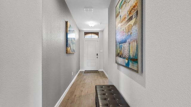 160 Trinity St, Grandview, TX 76050 - entryway with light wood finished floors, baseboards, and a textured wall