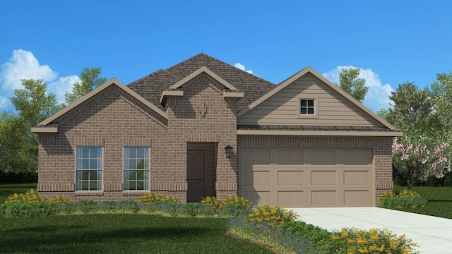 164 Trinity St, Grandview, TX 76050 - craftsman-style house with brick siding, concrete driveway, an attached garage, and a front lawn