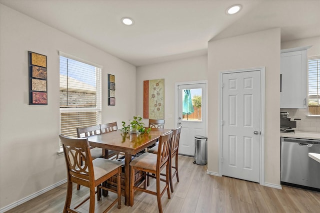 1145 Vernon Dr, Aubrey, TX 76227 - dining room with light wood-style flooring, recessed lighting, and baseboards