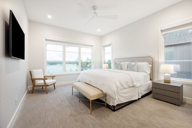 13736 Waterside Dr, Malakoff, TX 75148 - bedroom with baseboards, carpet, a ceiling fan, and recessed lighting